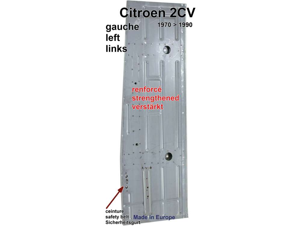 Citroen-2CV - plancher latéral gauche renforcé, 2CV après 1963 équipées de rails sous les sièges, 
