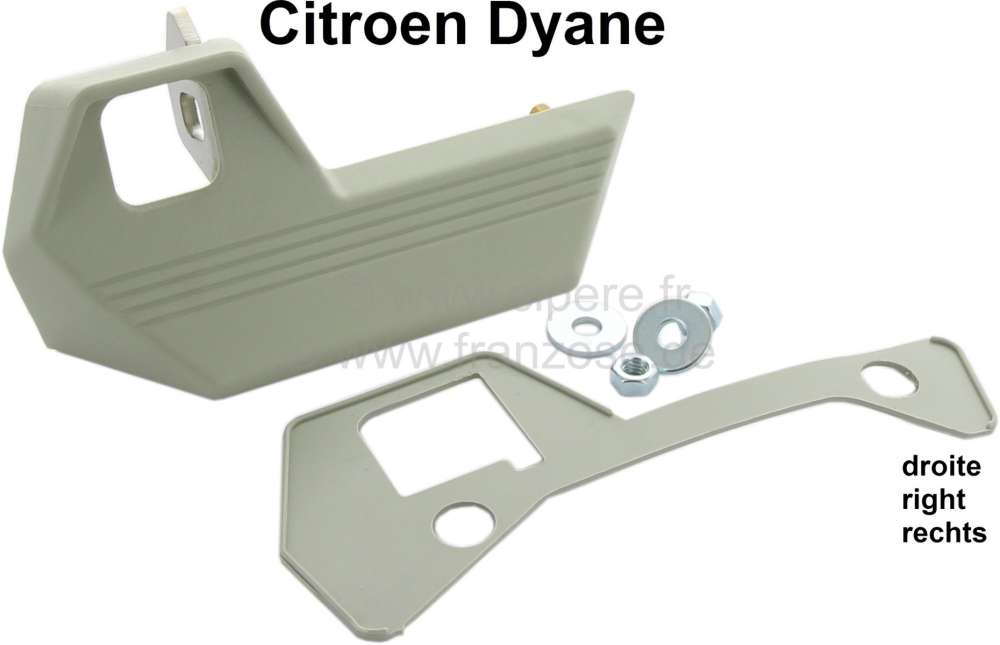 Citroen-2CV - poignée de porte, Citroën Dyane, poignée extérieure avant droite, couleur grise, livr