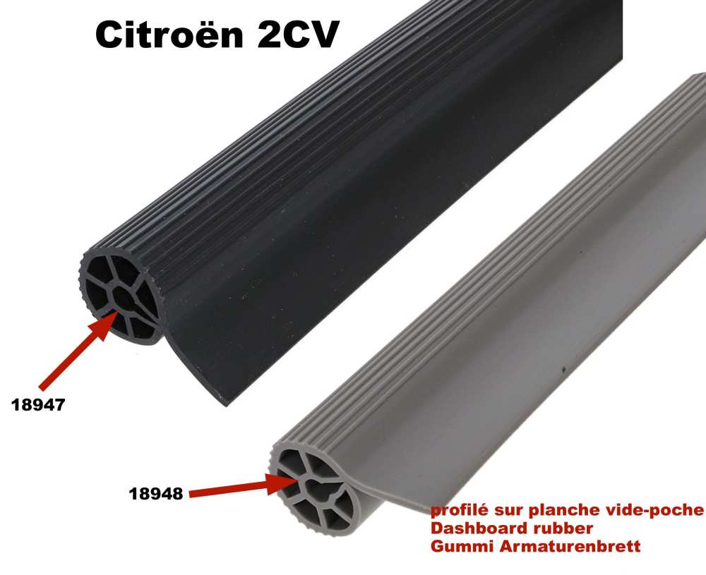 Citroen-2CV - profilé caoutchouc gris sur planche vide-poche, Citroën 2cv, protection sur le rebord de