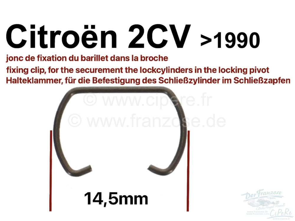 Citroen-2CV - barillet de serrure, jonc de fixation du barillet dans la broche, Citroën 2cv