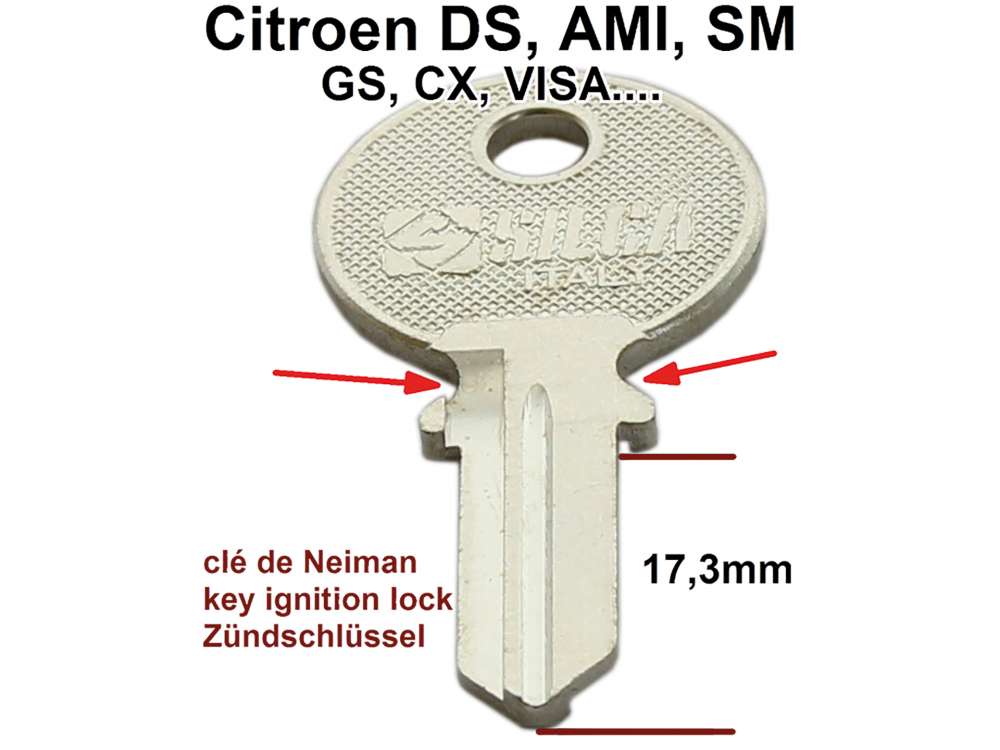 Sonstige-Citroen - ébauche de clé de porte, Citroën DS jusque 1974, Citroën Ami6 et Ami8, Citroën SM, CX