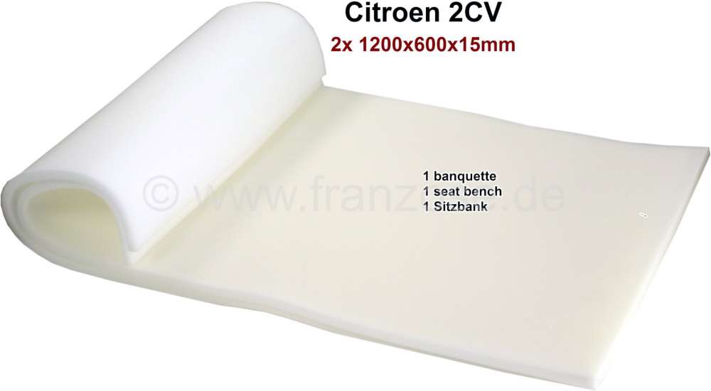Citroen-2CV - mousse pour garnir 1 banquette, avant ou arrière, 2CV, 2pces, (1200x600x15mm)