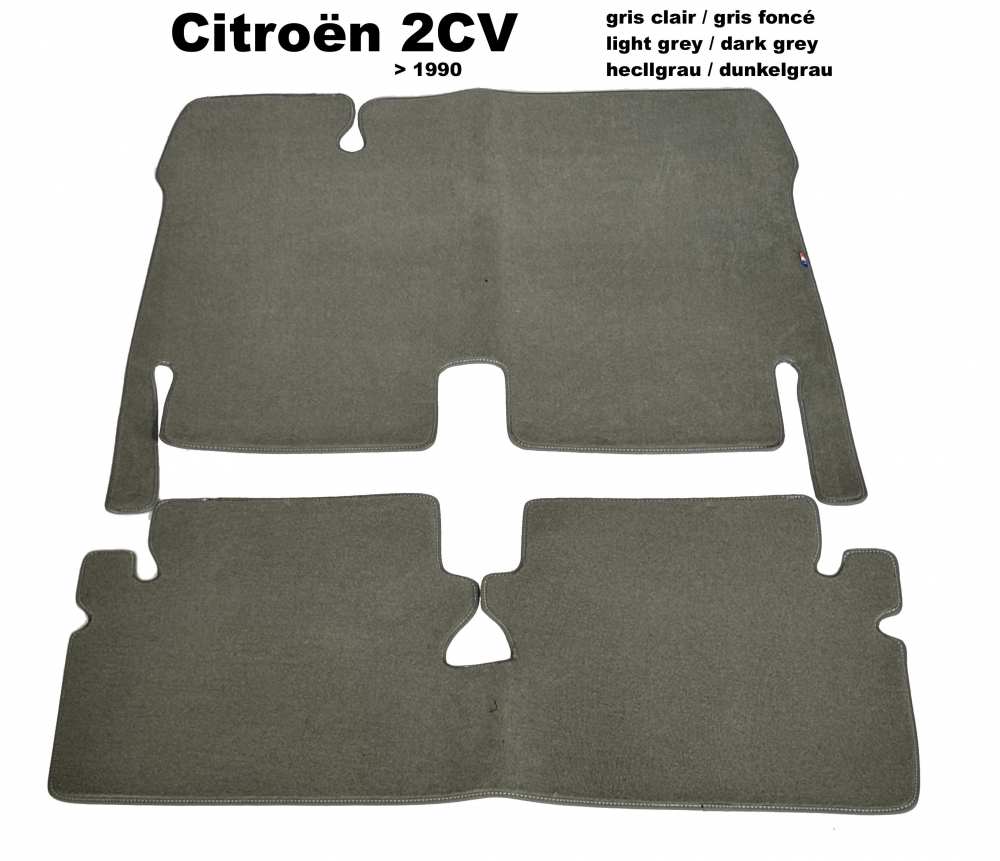 Citroen-DS-11CV-HY - tapis de sol, Citroën 2cv de 12.1967 à 1990, moquette velours gris clair avec un liseret