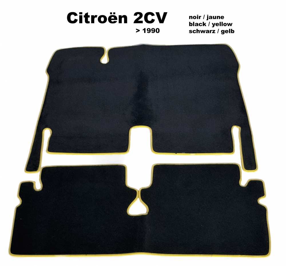 Citroen-DS-11CV-HY - tapis de sol, Citroën 2cv de 12.1967 à 1990, moquette velours noir avec un liseret jaune