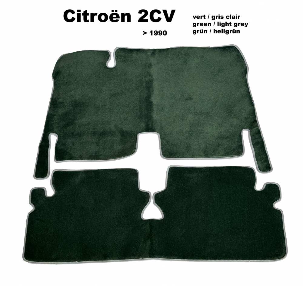 Citroen-DS-11CV-HY - tapis de sol, Citroën 2cv de 12.1967 à 1990, moquette velours vert anglais avec un liser