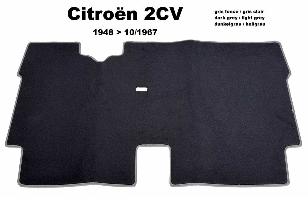 Alle - tapis de sol, Citroën 2cv de 1948 à 12.1967, moquette velours grise avec un liseret gris