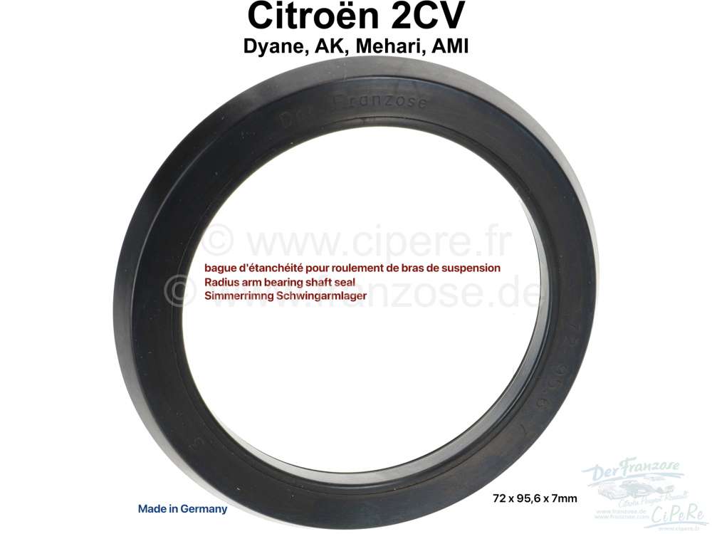 Citroen-2CV - bague d'étanchéité pour roulement de bras de suspension, 2CV, remplace le feutre. dimen