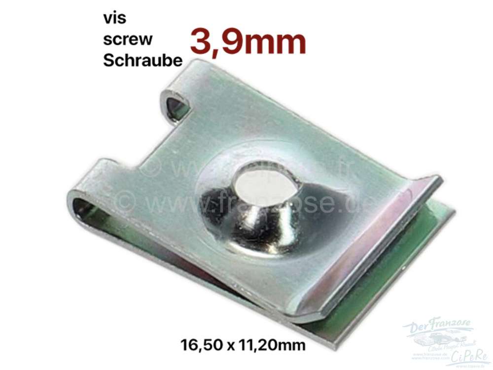 Sonstige-Citroen - clip écrou, dimensions 16,50 x 11,30mm, l'unité, pour vis à tôle de 3,9mm