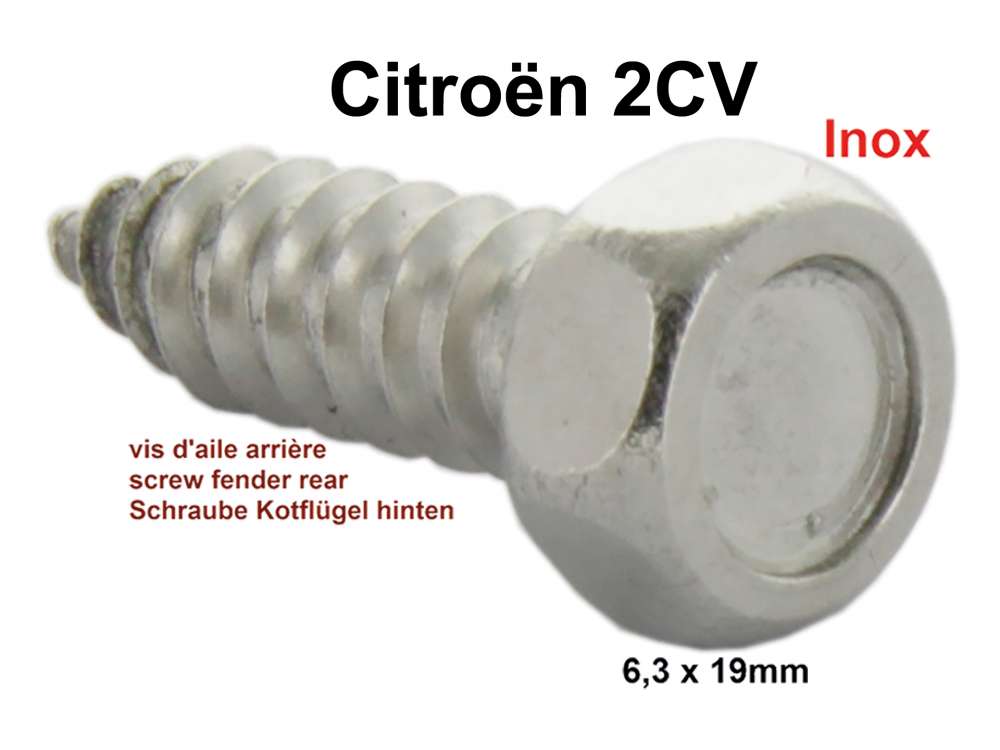 Citroen-2CV - vis d'aile arrière en Inox, Citroën 2CV, dans le passage de roue arrière, adaptable sur