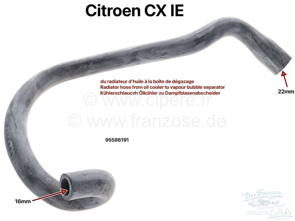 Sonstige-Citroen - durite de refroidissement, Citroën CX 25 IE, du radiateur d'huile à la boîte de dégaza