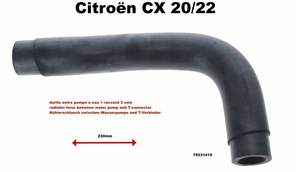 Sonstige-Citroen - durite entre pompe à eau et raccord 3 voie, Citroën CX 20 + 22, diam. int. 23,0mm + 24,0