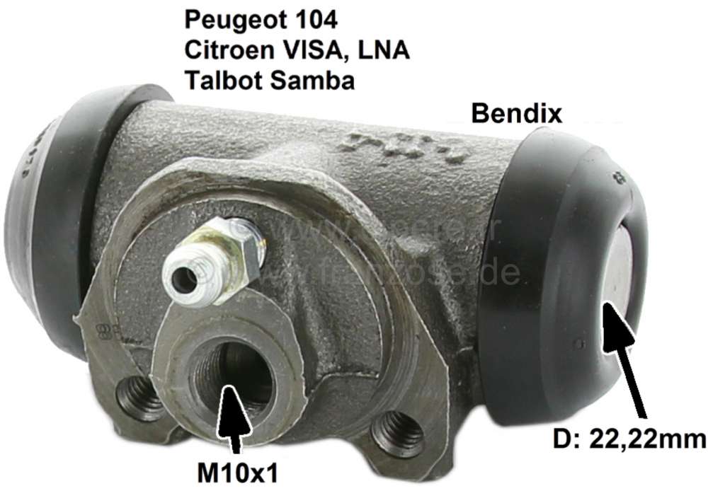 Peugeot - cylindre de roue, Citroën Visa, LNA, Peugeot 104, Samba, équipé Bendix, diamètre pisto