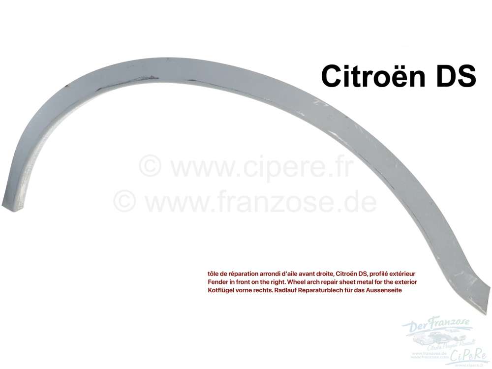 Alle - tôle de réparation arrondi d'aile avant droite, Citroën DS, profilé extérieur