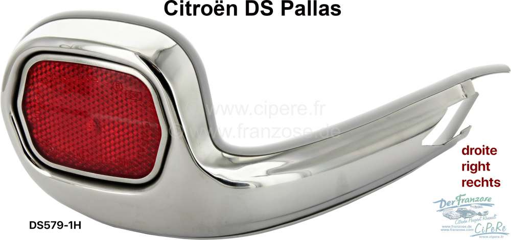 Citroen-DS-11CV-HY - catadioptre, Citroën DS Pallas, reflecteur arrière droit complet avec son cadre en Inox 