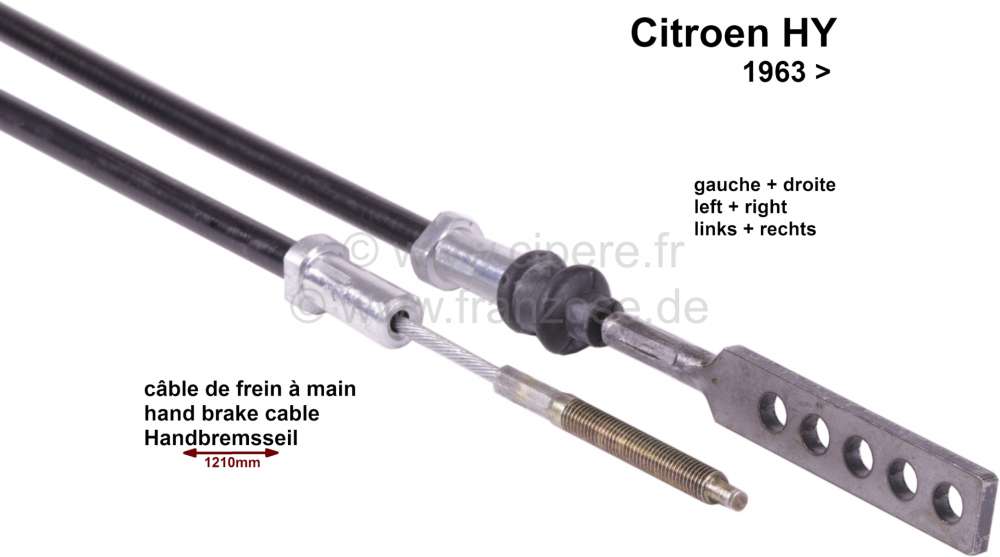 Citroen-DS-11CV-HY - câble de frein à main, Citroën HY après 1963,  droite et gauche identiques, n° d'orig