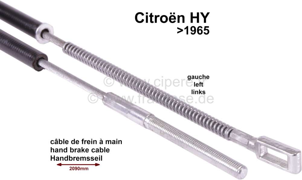 Alle - câble de frein à main, Citroën HY jusque 1962, gauche, long. 2090,0mm, n° d'origine H4