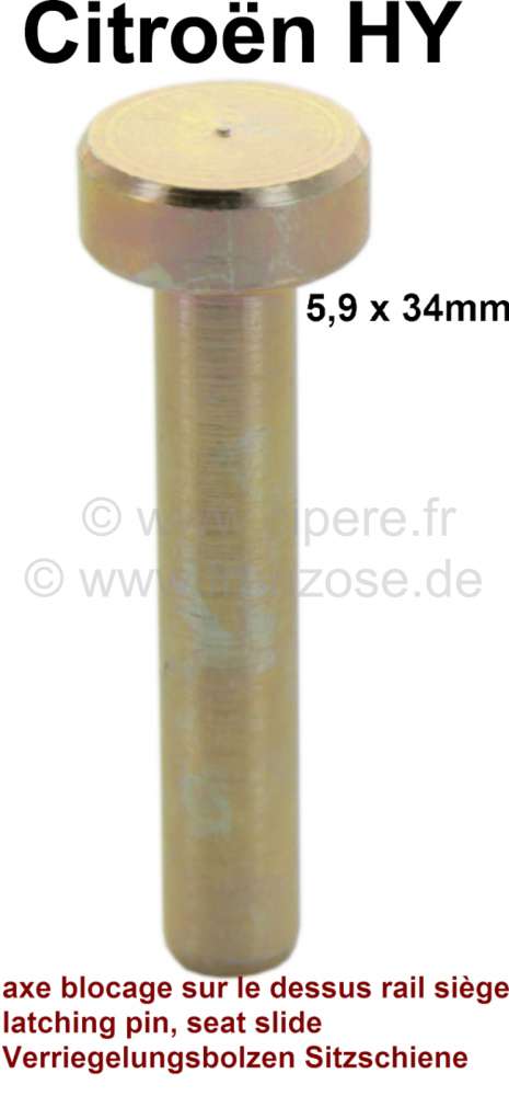 Alle - arrêtoir de siège, Citroën HY, axe de blocage sur le dessus du rail de siège, n° d'or