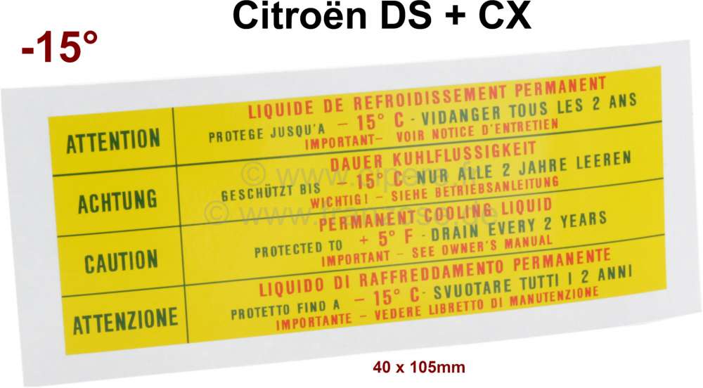 Citroen-2CV - autocollant, Citroën DS, CX, adhésif liquide de refroidissement antigel jusqu'à -15°, 