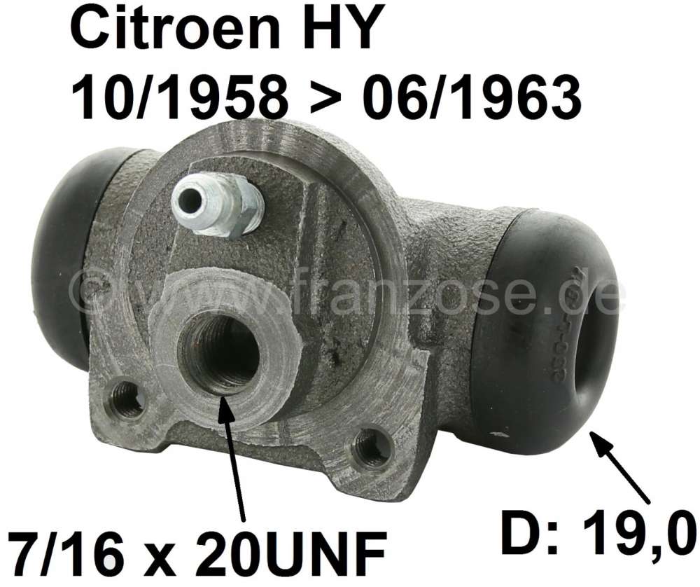 Citroen-DS-11CV-HY - cylindre de roue, Citroën HY de 10.1958 à 06.1963, arrière, piston 19 mm, raccord 7/16x