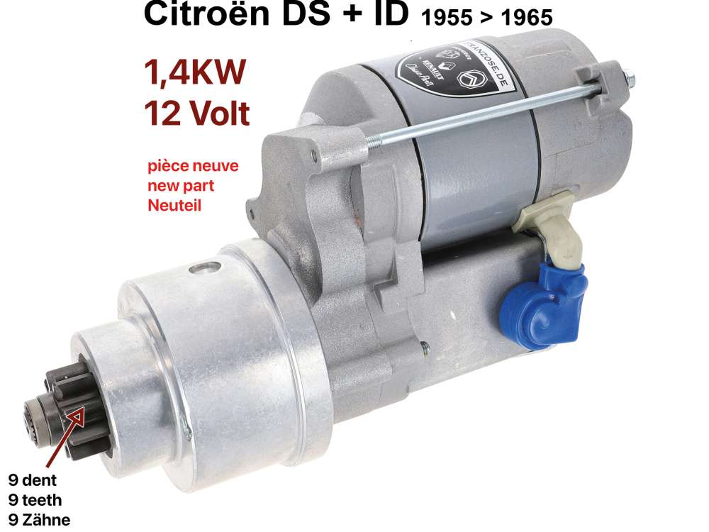 Citroen-2CV - démarreur, Citroën DS et ID de 1955 à 1965, démarreur haute puissance 12 volts, 1,4KW.
