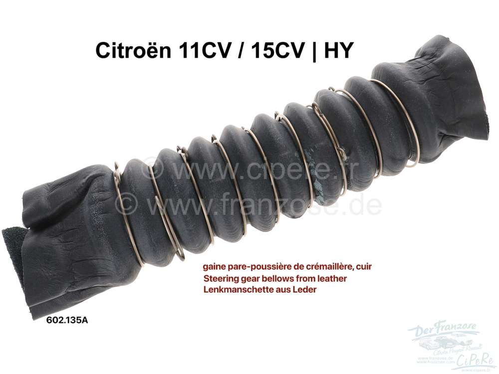 Alle - gaine pare-poussière de crémaillère, Citroën Traction - 11cv et 15cv, HY, en cuir, n°