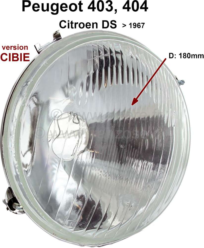 Citroen-DS-11CV-HY - réflecteur de phare, Peugeot 404, 403, Citroën DS jusque 1967, Cibié, pour ampoule H4, 
