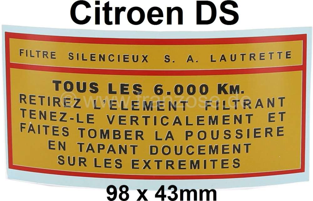 Alle - autocollant de filtre à air Lautrette, Citroën DS