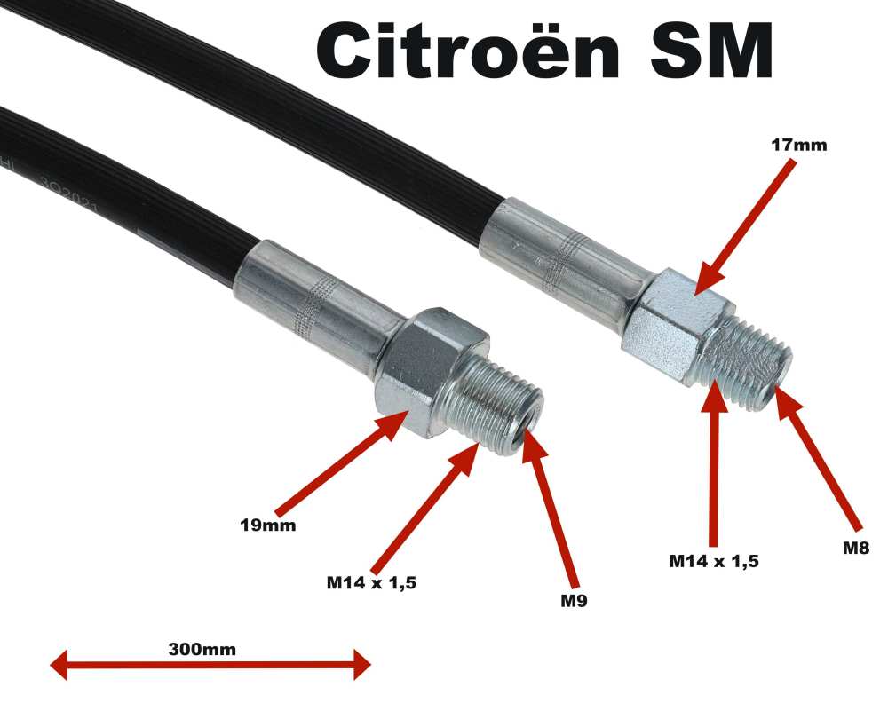 Alle - flexible de frein arrière, Citroën SM, made in Italy. Filetage extérieur M14x150 des de