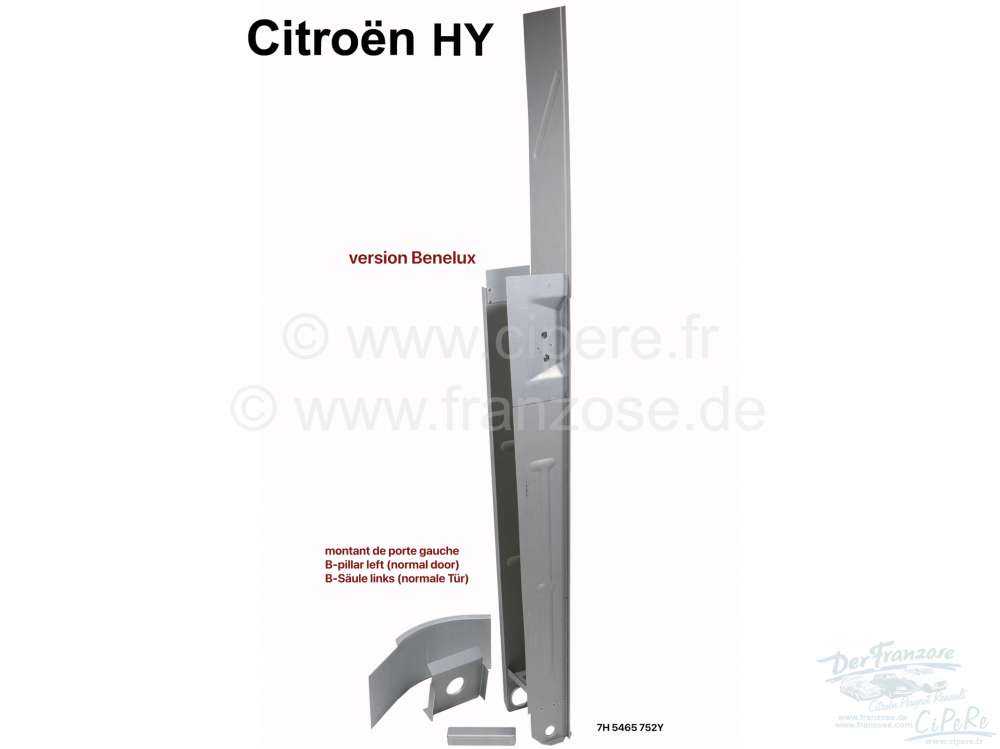 Citroen-DS-11CV-HY - montant de porte gauche, Citroën HY version Benelux, refabrication avec les renforts int