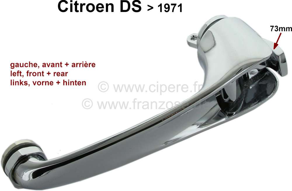 Peugeot - Poignée de porte int. gauche, Citroën DS jusque 1971, avant et arrière identiques, long