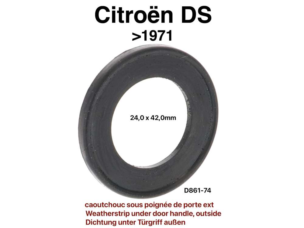 Citroen-2CV - caoutchouc sous poignée de porte ext., DS jusque 1971, 24x42mm