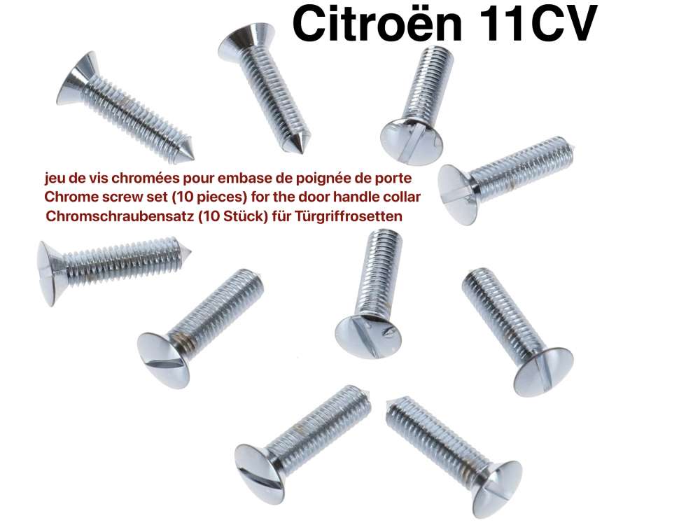 Citroen-DS-11CV-HY - jeu de vis chromées pour embase de poignée de porte, Traction - 11cv et 15cv