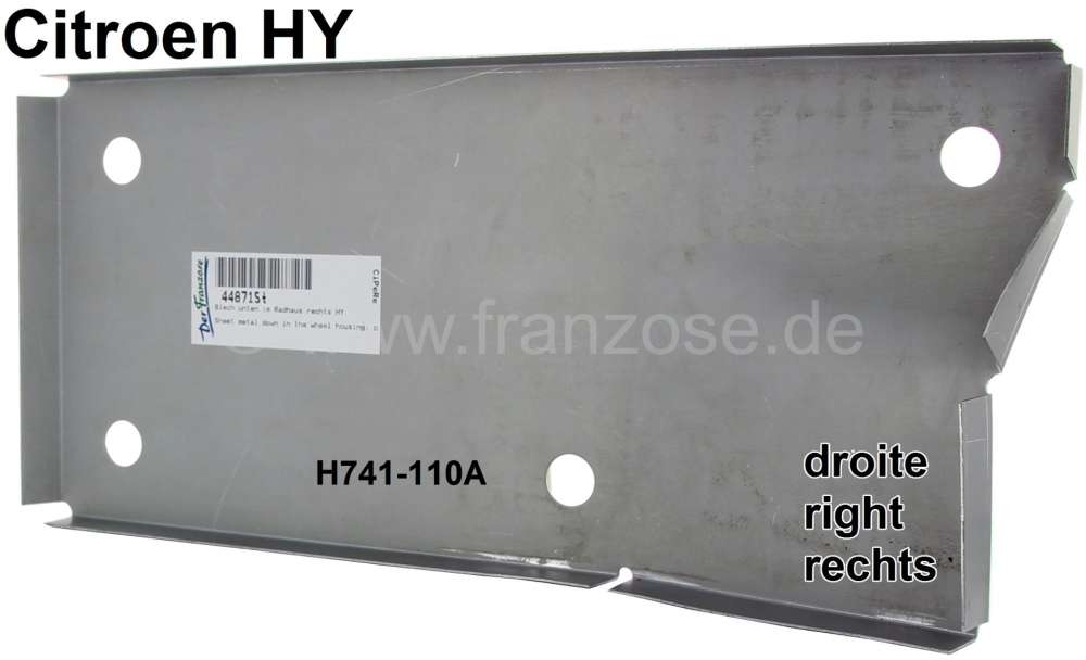Citroen-DS-11CV-HY - tôle de réparation oblique de poutre centrale, Citroën HY, côté droit sous la cabine,