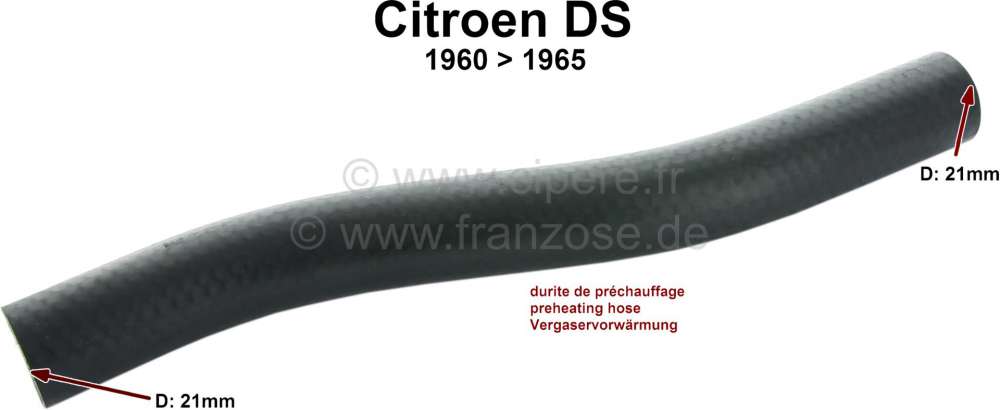 Citroen-DS-11CV-HY - durite de préchauffage, Citroën DS de 1960 à 1965, durite de la pompe à eau à la tubu