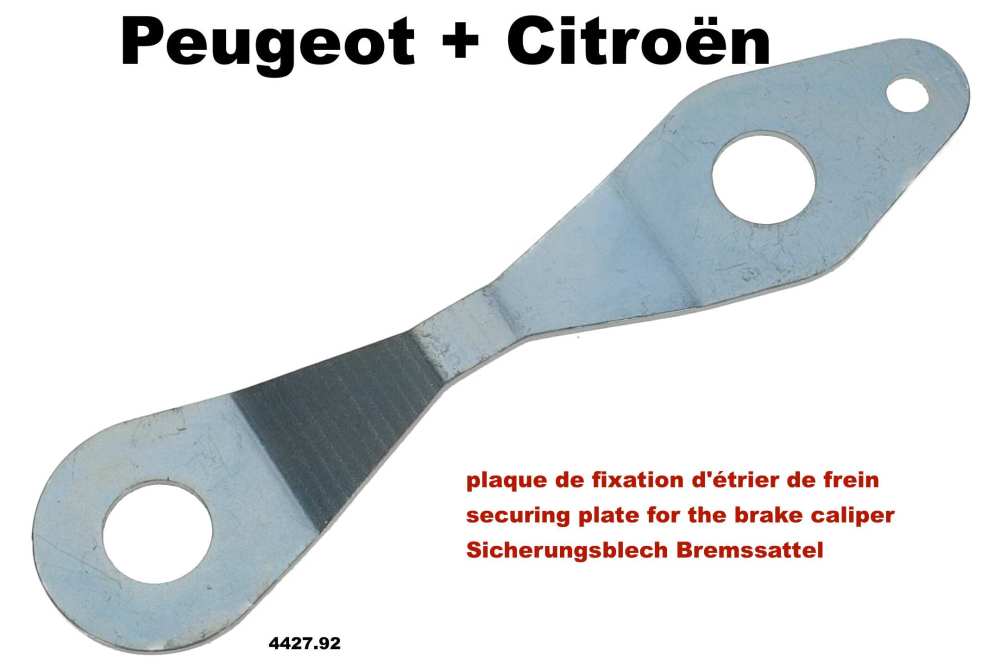 Alle - plaque de fixation d'étrier de frein, Peugeot 205, 106, 305 II, 309, 405, 504, 505. Citro