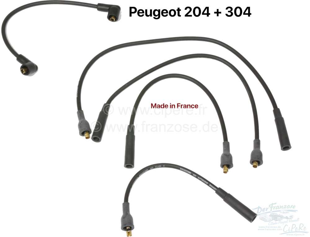 Peugeot - jeu de fils de bougies, Peugeot 204, 304 toutes. Made in France.