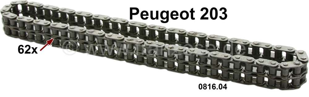 Peugeot - chaîne de distribution, Peugeot 203, chaine duplex 62 maillons, n° d'origine 0816.04