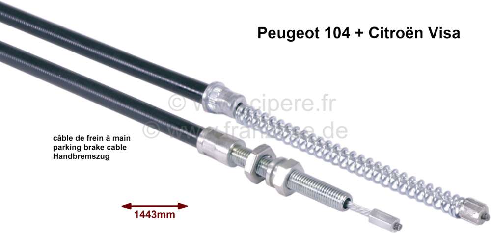 Alle - câble de frein à main, Peugeot 203 break, longueur 1765mm, gaine 910mm n° d'origine 483