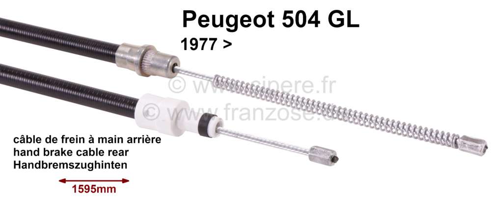 Peugeot - câble de frein à main, Peugeot 504 GL après 1977, arrière, longueur 1595/990mm, identi