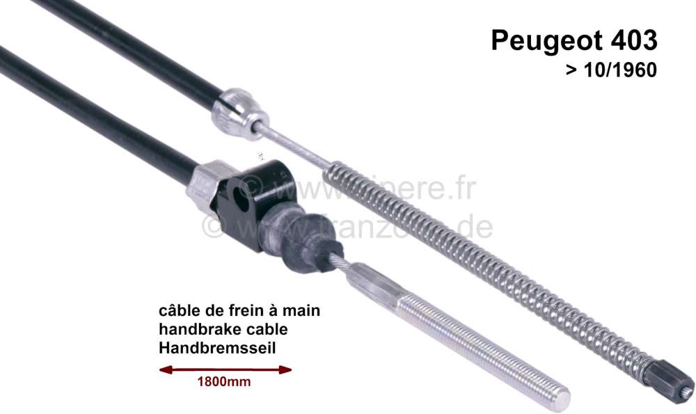 Peugeot - câble de frein à main, Peugeot 403 après 10.1960, longueur 1800/1755mm, n° d'origine 4