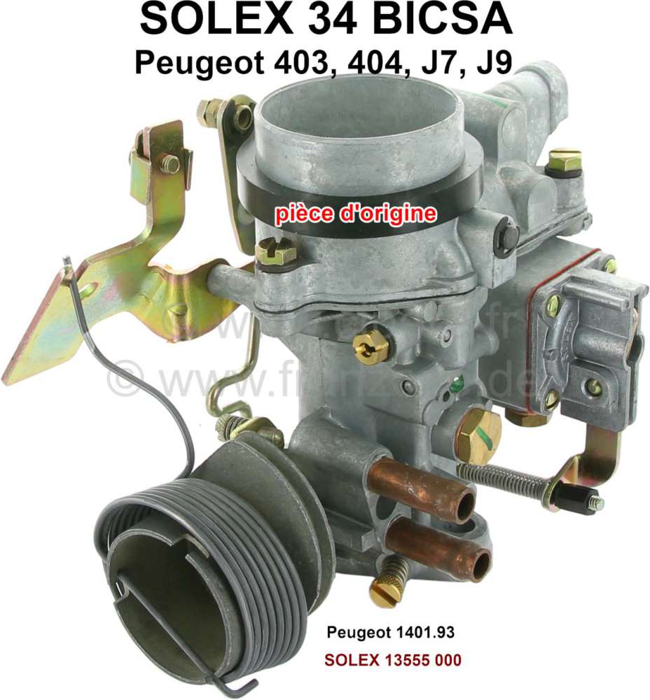 Citroen-2CV - carburateur, Peugeot 403, 404, J7, J9, carburateur Solex 34BICSA diamètre 34, pièce de m