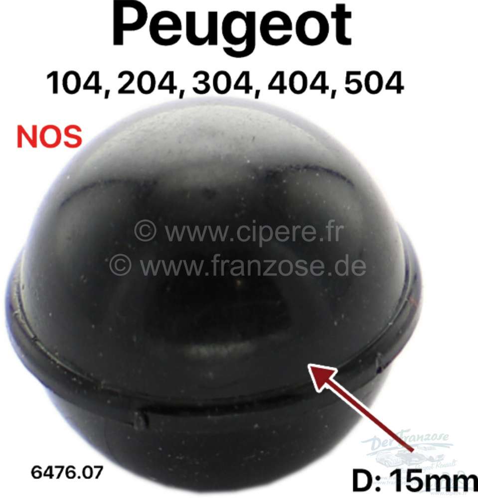 Peugeot - bouton de manette, Peugeot 104, 204, 304, 404, 504, bille en plastique noir pour la comman