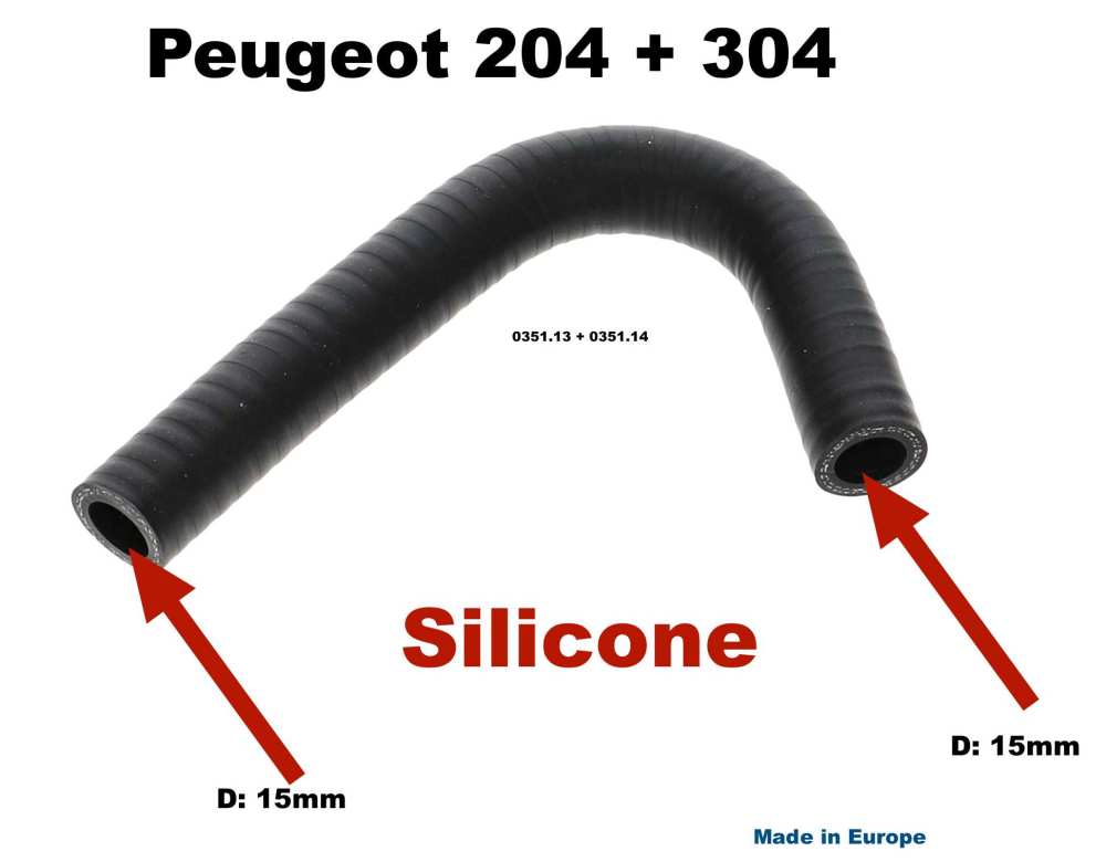 Alle - durite, Peugeot 204 et 304, durite sur la pipe d'admission (2 par véhicule), diamètre in