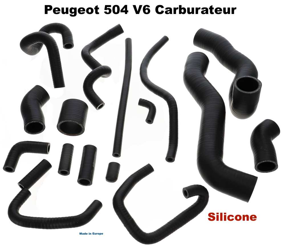 Peugeot - kit durites, Peugeot 504 V6 carbu, jeu de 17 durites de refroidissement en silicone