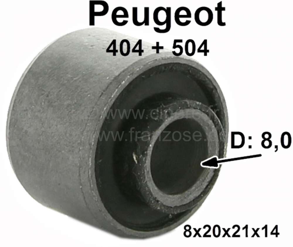 Alle - silentbloc de commande de vitesse, Peugeot 404, 504, diam.  int. 8,0mm, diam. ext. 20,0mm,