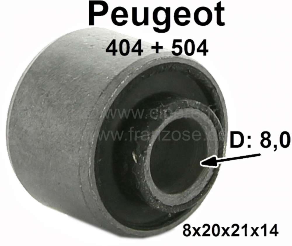 Peugeot - silentbloc de commande de vitesse, Peugeot 404, 504, diam.  int. 8,0mm, diam. ext. 20,0mm,