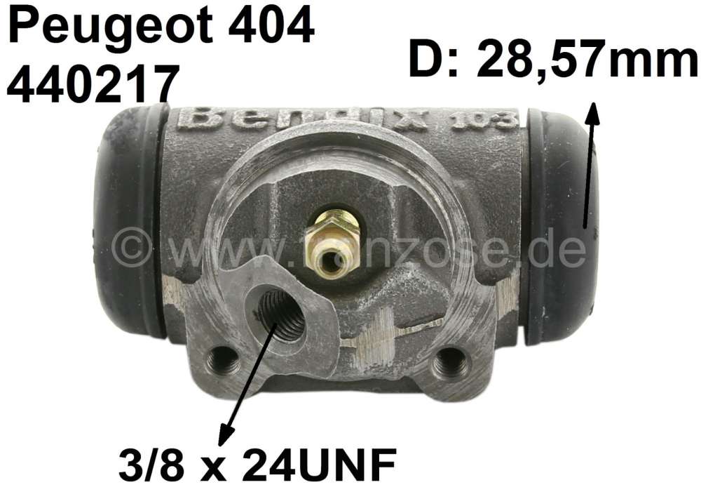 Alle - cylindre de roue, Peugeot 404,  arrière droite, producteur d'origine, piston 28,57mm, rac