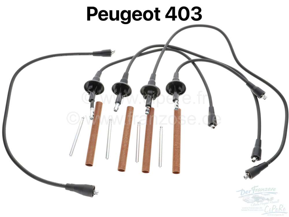 Peugeot - fils de bougies, Peugeot 403, jeu de 5 fils avec raccords rallonges de bougies, en remplac