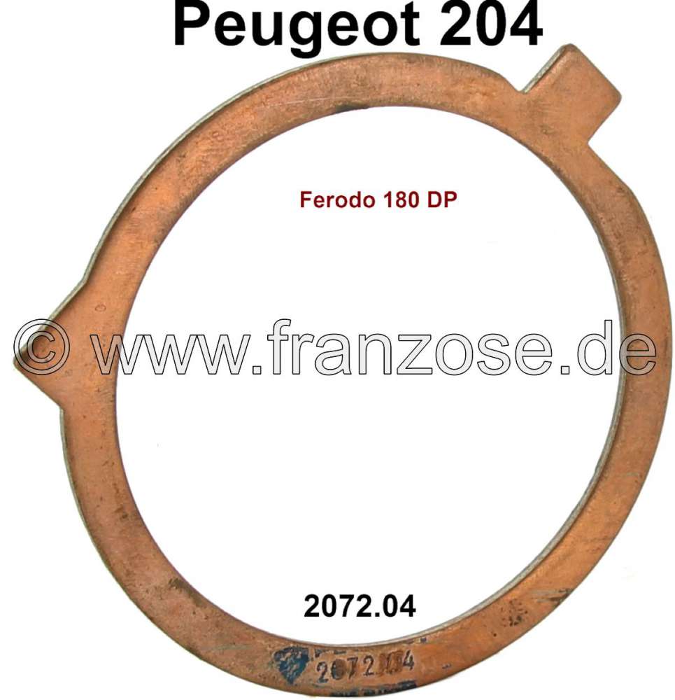 Peugeot - rondelle de butée d'embrayage, Peugeot 204, côté boîte, embrayage Ferodo 180 DP, n° d