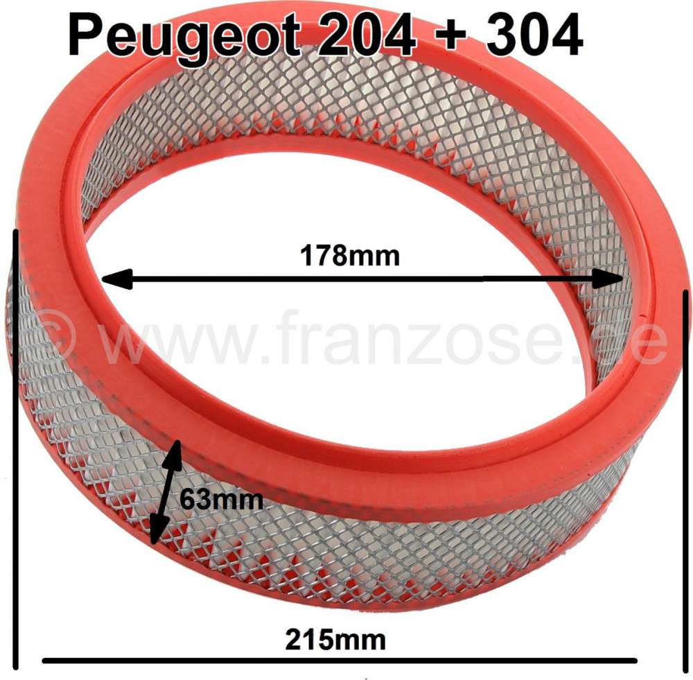 Peugeot - filtre à air, Peugeot 204 et 304, en remplacement du Purflux A422, diamètre ext. env. 21